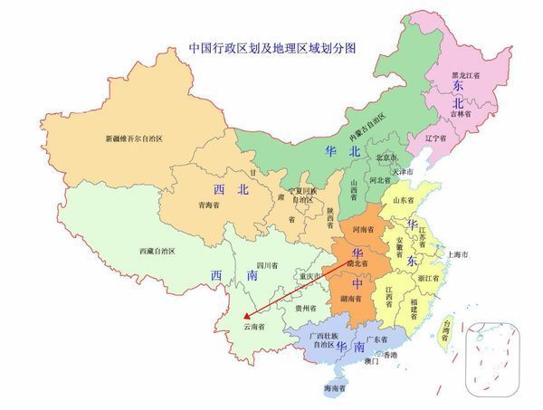 湖北省在中国来说是属于中部的省份,所以云南的大理在湖北省的西南