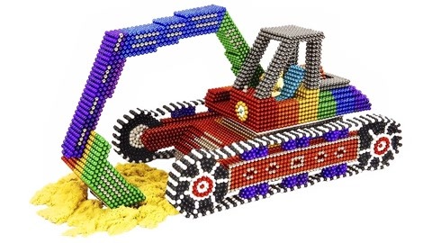 磁铁球制作彩虹挖掘机视频教程,魔力磁铁玩具