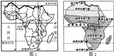 如图1是撒哈拉以南的非洲政区图,图2是非洲气
