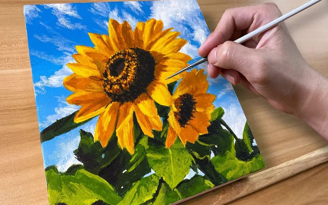 [图]【丙烯画】【绘画教程】【中字】向日葵-How to Paint Sunflower Acrylic Painting