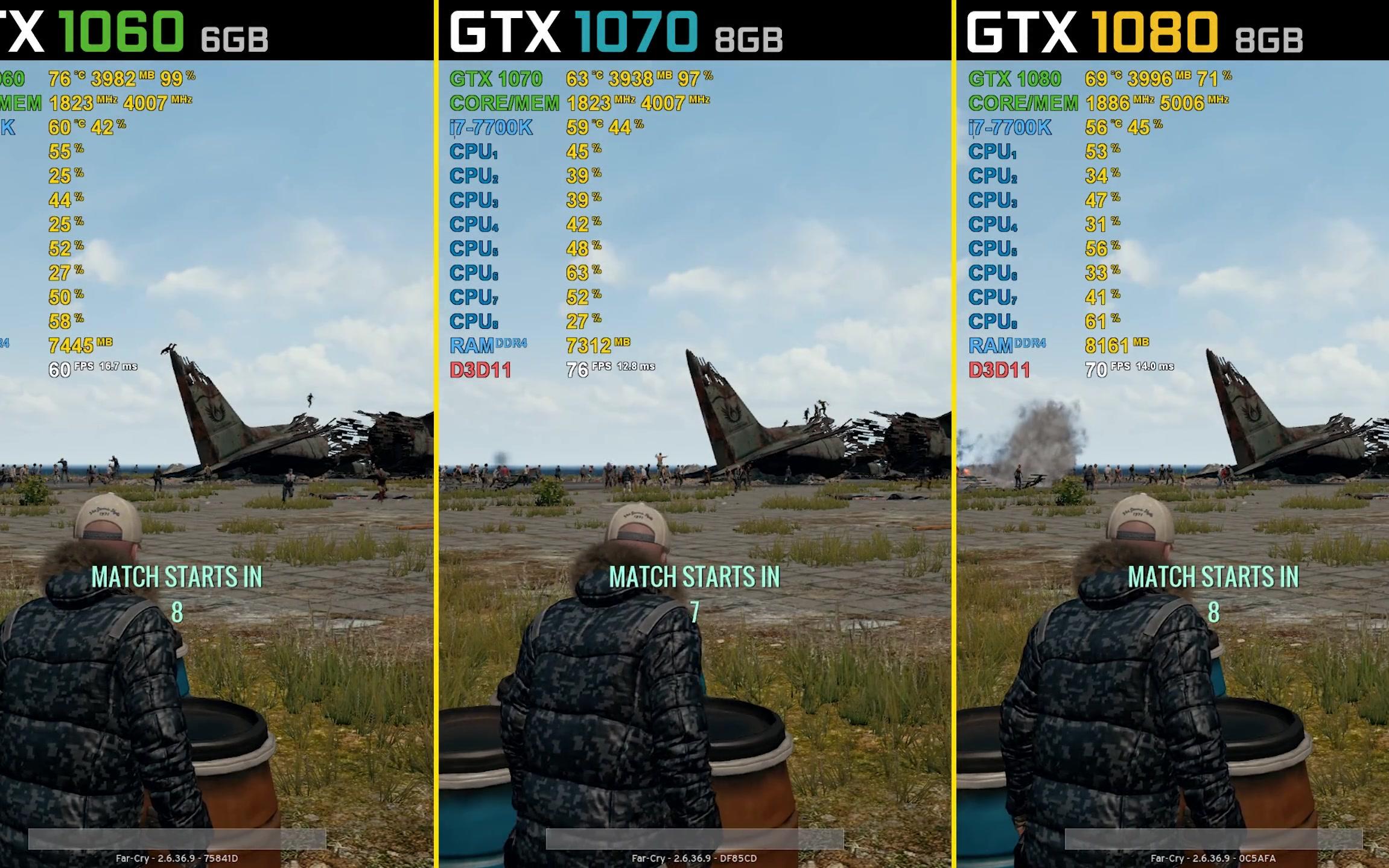 绝地求生pubg gtx 1060 vs gtx 1070 vs.