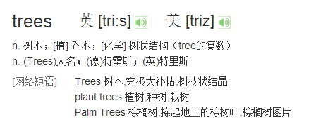 trees是tree的复数形式. tree的意思是树.