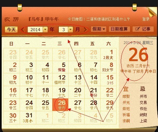 陽曆2014年3月26是陰曆多少號