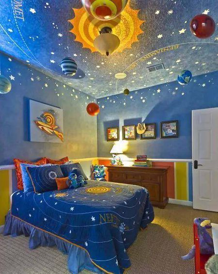 儿童房的设计,把童真世界用天蓝色的艺术之美表现出来.