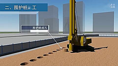 基坑开挖支护全 过程施工动画模拟,围护桩_止水桩_井点降水701