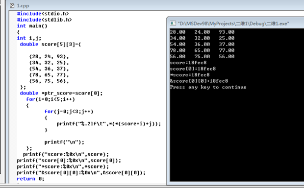 vc++6.0中的二维数组指针