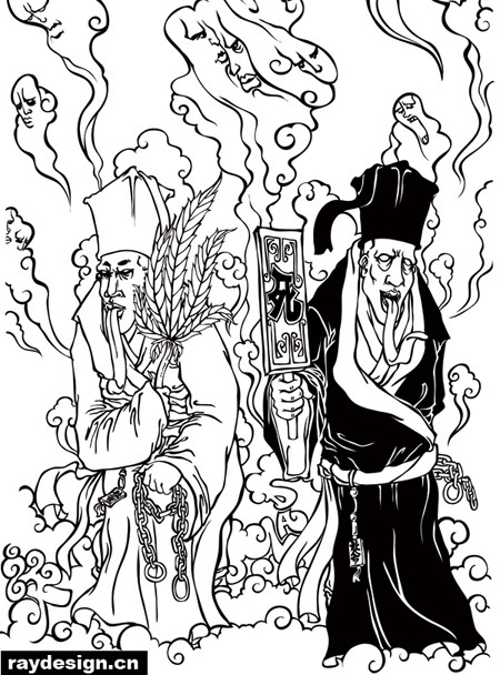 黑白无常同体怎么画