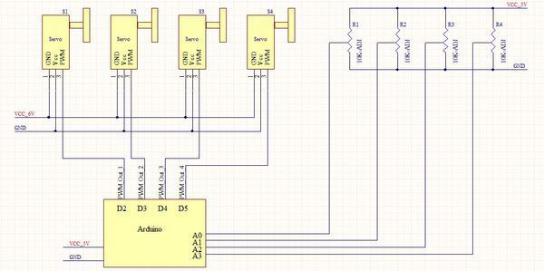求用5个电位器分别控制舵机的arduino的原码和
