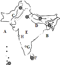 读南亚地图,完成下列各题.A_ 海;B_湾;C_河;D