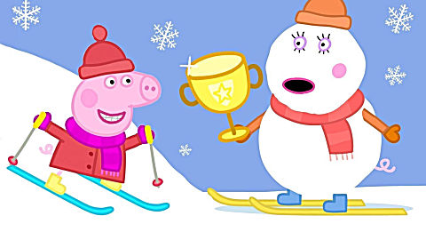 小猪佩奇滑雪获得奖杯