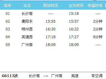 从长沙南站到广州南站g6113高铁经过广州北站