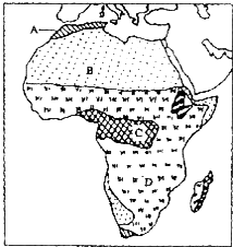 读非洲气候类型分布图,完成下列各项要求. (1)图