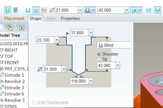 PROE无法画出沉孔