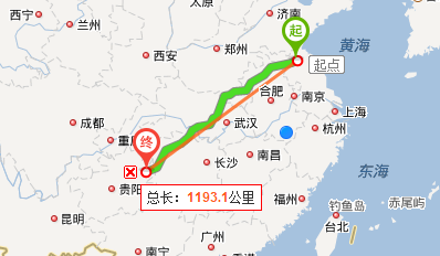 江苏省宿迁市沭阳县到贵州省铜仁市江口县双江镇有多少公里?