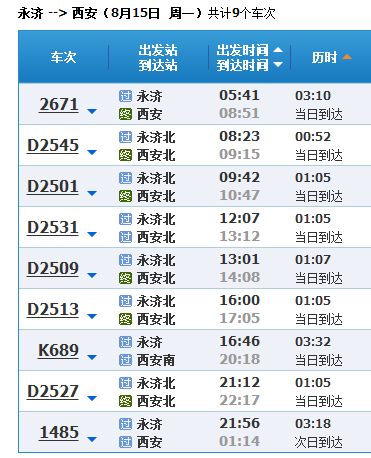 北京到西安高铁时刻表图片