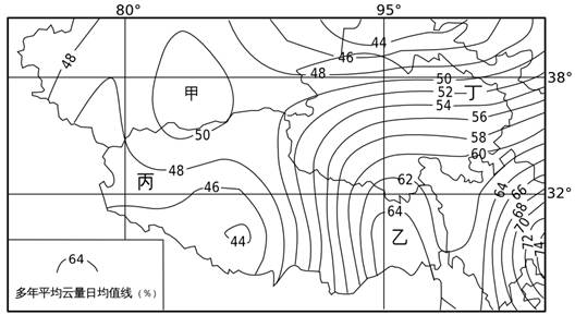 图3示意我国某地区多年平均云量日均值分布.完成下面两题.