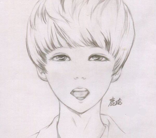 谁有鹿晗的正面简笔画图片?