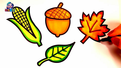 宝宝简笔画学画秋天的果实和树叶