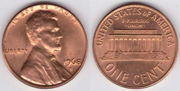 这是美国的1美分硬币,1977年发行.