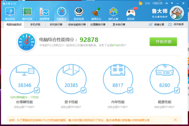 就问你们鲁大师跑分准不准,新买的电脑跑分怎