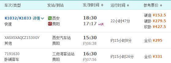 西安去贵州荔波旅游火车票多少钱少