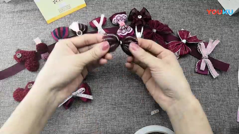 「丫丫手工」diy手工 发饰教程原创酒红色系儿童韩版 发夹自制发卡