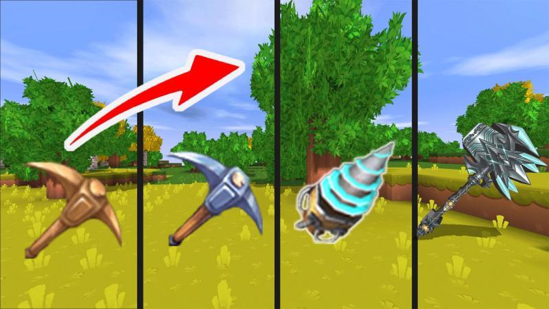 迷你世界:迷你挖矿工具,从左到右升级,顶级的镐子什么都可以挖