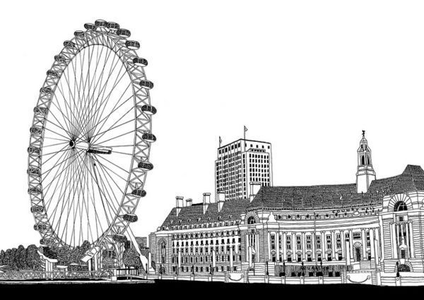 谁有手绘的英国伦敦眼?线条清晰一点的,谢谢