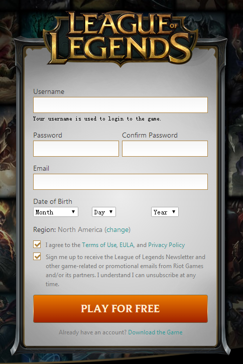 LOL美服注册,一直显示说我的用户名已经使用