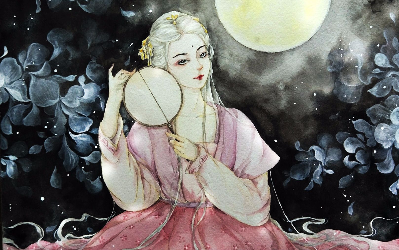 【水彩 手绘教程】 古风月下美人