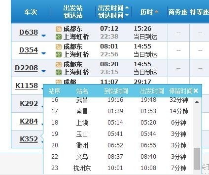 成都到上海每天只有一班快客k352次列车是经过沪昆铁路,杭州的;其余的
