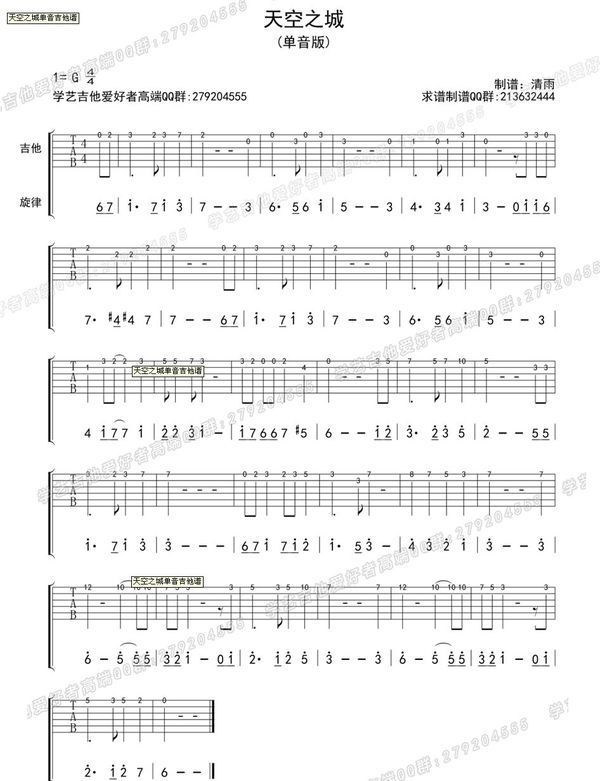 吉他单音谱,如超级玛丽和老男孩等