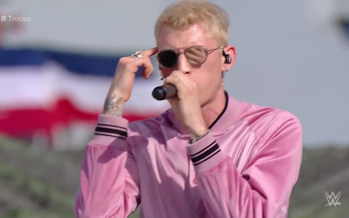 machine gun kelly sam harris and bebe rexha perform home