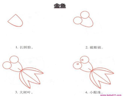 怎样画可爱的小金鱼简笔画步骤