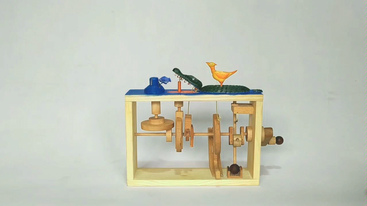 automata木质机械玩具木偶机机械原理传动装置木机山工作室