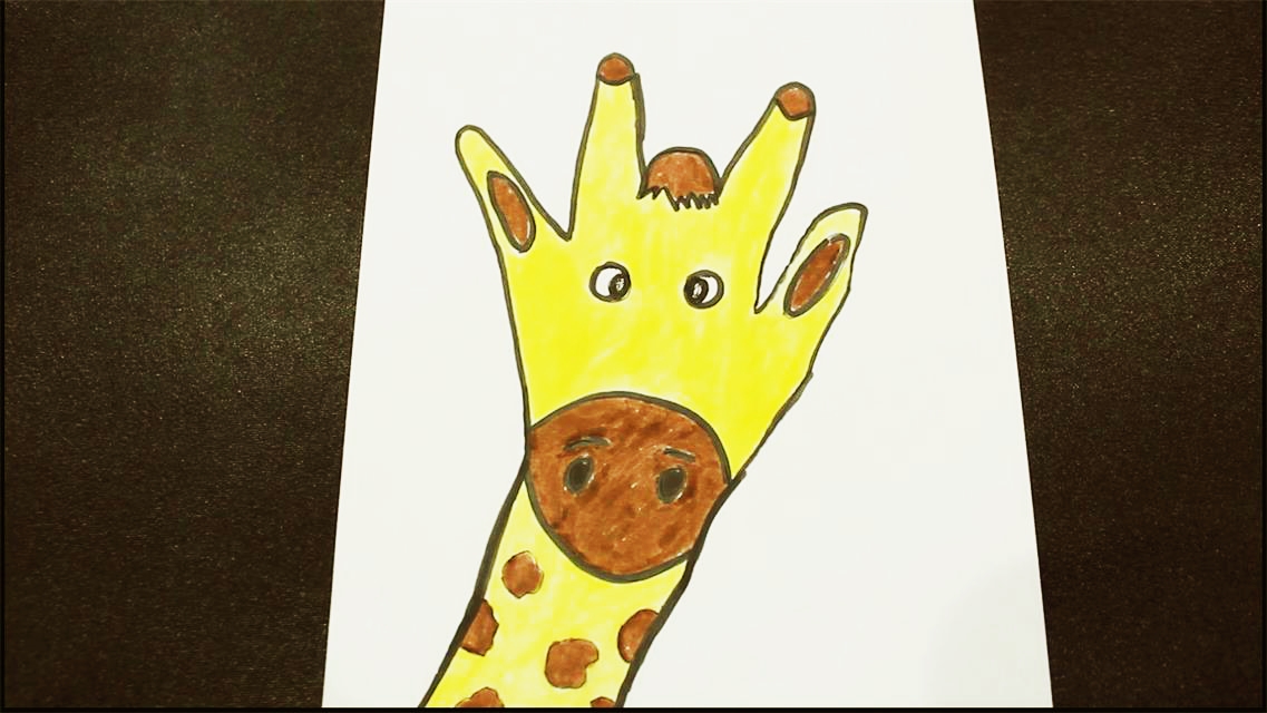 儿童简笔画涂色教程 手指画长颈鹿简笔画