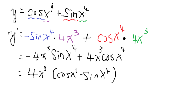 y=cosx的四次方+sinx的四次方。的导数