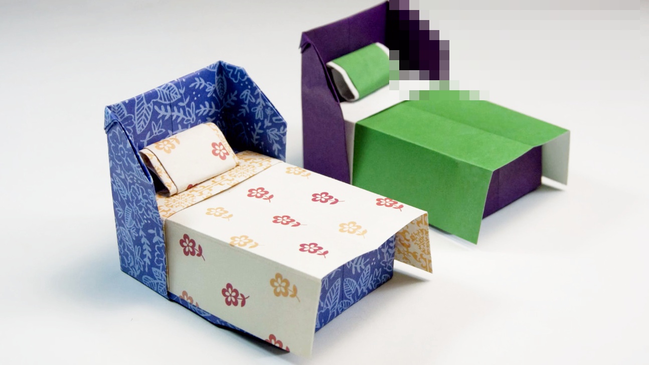 视频:创意diy折纸教程, 制作单人 席梦思床