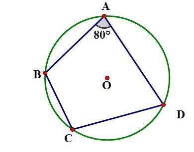 四边形abcd为圆o的内接四边形,角a等于80度,若周长为18兀,求弧bad的