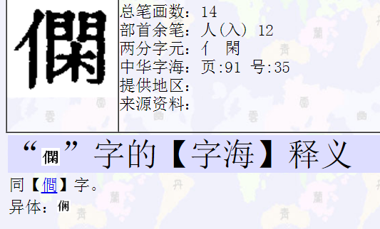 一个单立人一个闲是什么字字典上怎么没有,还