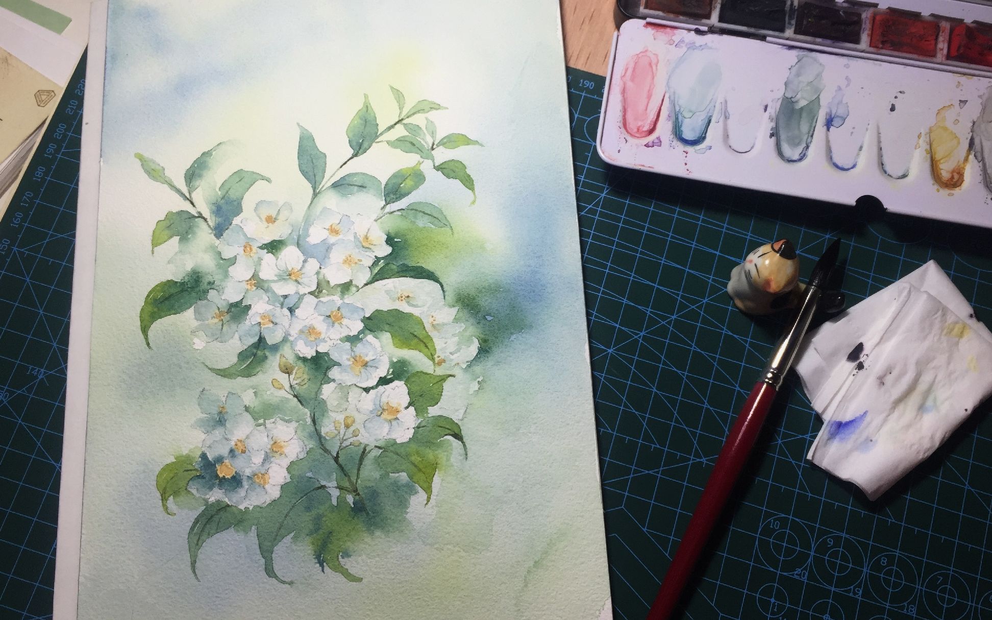 【水彩花卉】太平花 没什么技巧就是一点一点涂上颜色就好