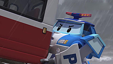 变形警车珀利救援队紧急救援大客车儿童动画片