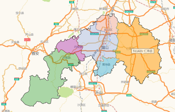 扩展资料: 1,行政区划: 2017年11月,眉山提出高起点,高标准规划建设"