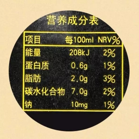 椰树牌椰汁营养成分表  图片来自jdcom