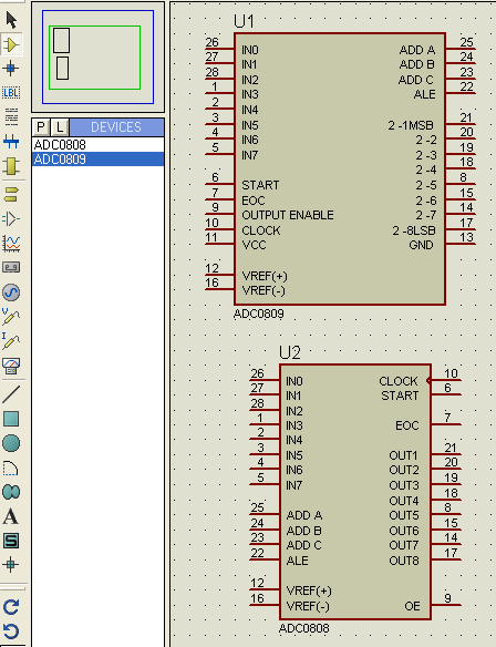如下图 用adc0808画仿真图,如果非要显示为adc0809