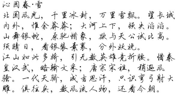沁田英章行书园春·雪