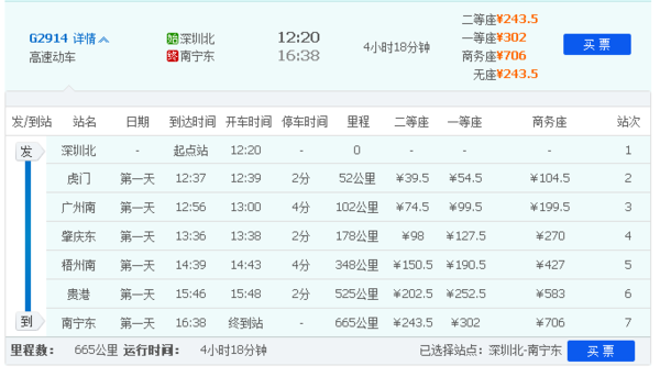 G2914深圳北到南宁东过虎门停不停