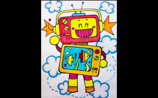 大班 儿童画  机器人