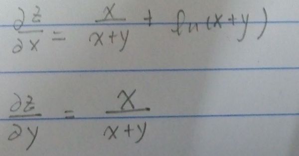 求偏导数:z=xln(x+y)分别对x,y求偏导数