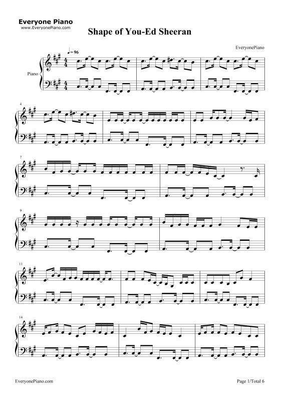 求助求hello和shape of you的谱子好想学